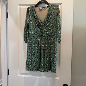 Boden Green Patterned V-Neck Midi Dress